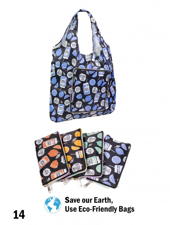 Lemon Reusable Foldable Shopping Bags W/ Zipper (12 Pcs)